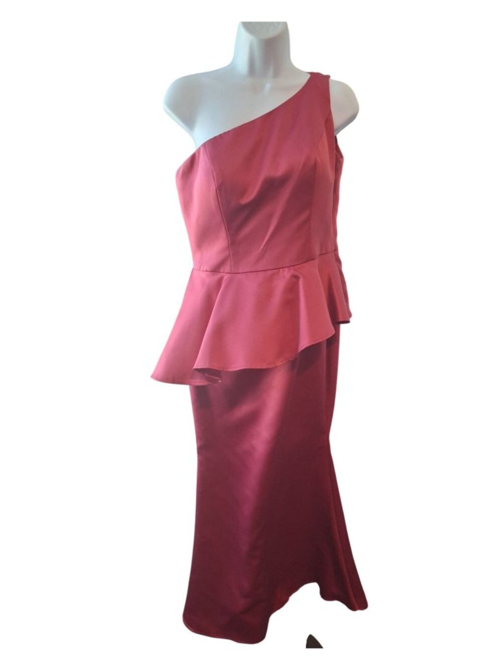 Morilee Madeline Gardner Dress 10 Pink Satin One Shoulder Peplum Mermaid Gown